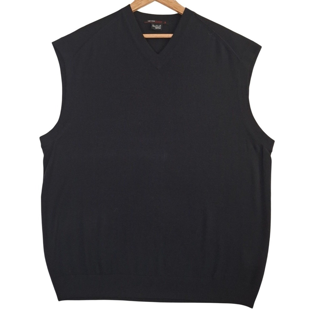 Tiger Woods Collection Sweater Vest Mens XL Black 100% Wool V-Neck Golf
